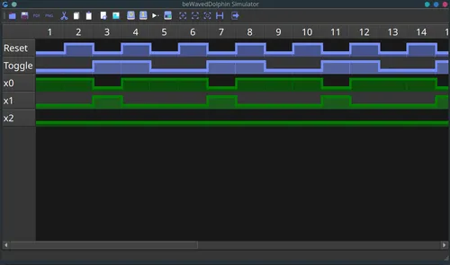 Screenshot of a logic circuit simulation in wiRedPanda